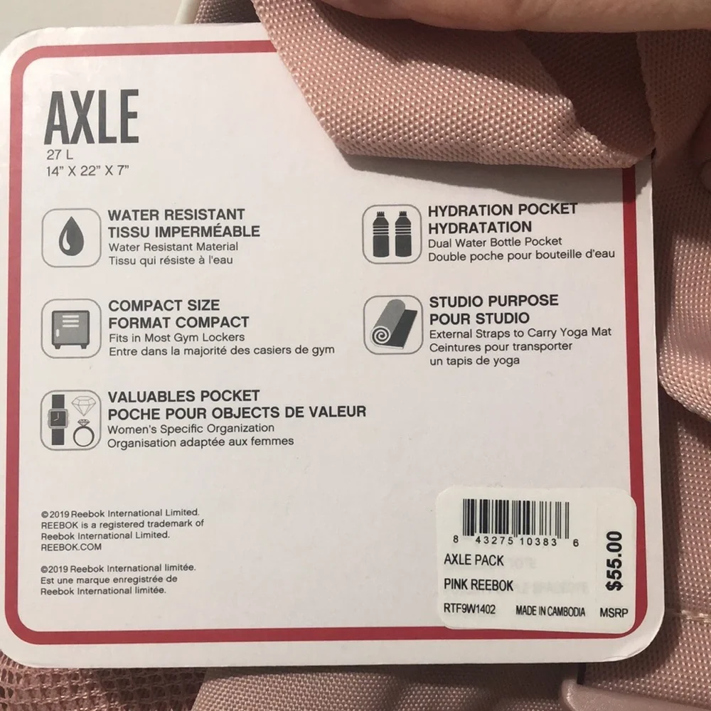 Reebok Axle Tote Bag 14” x 22” x 7” Water Resistant Multipocket Straps Pale Pink - Picture 11 of 14